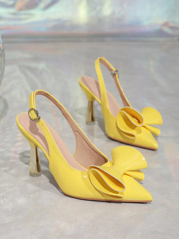 Women's Flower & Bow Decor Pointed Toe Ankle Strap Pumps, Elegant