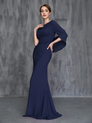 Women's Formal Mermaid Dress With Front Pleat And Back Train For Bride's Mother