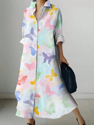 Women's Front Button Embroidery Floral Print Casual Shirt