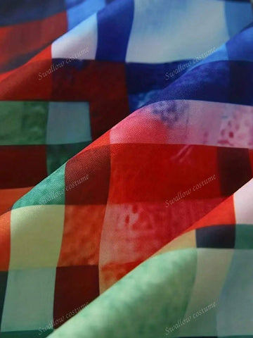 Women's Front Button Long Sleeve Pocket Colorful Plaid Print Shirt