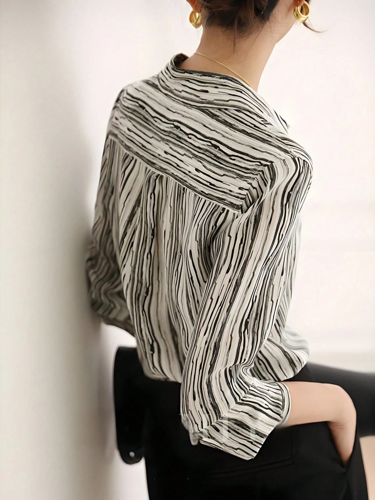 Women's Front Buttoned Long Sleeve Casual Striped Blouse, Everyday Wear