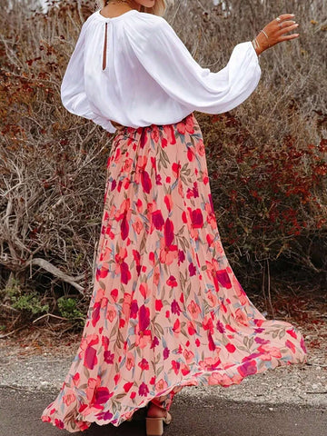 Women's Full-Print Pleated Skirt With Floral Pattern