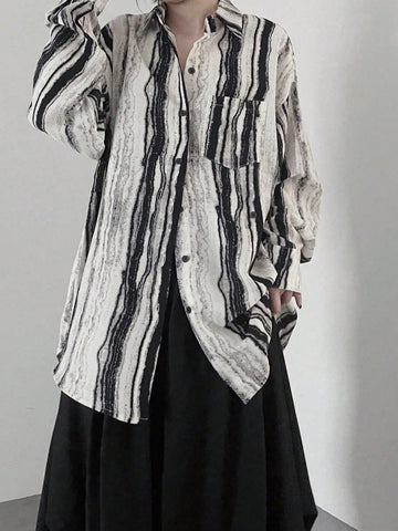 Women's Full Print Button-Up Elegant Long Sleeve Blouse