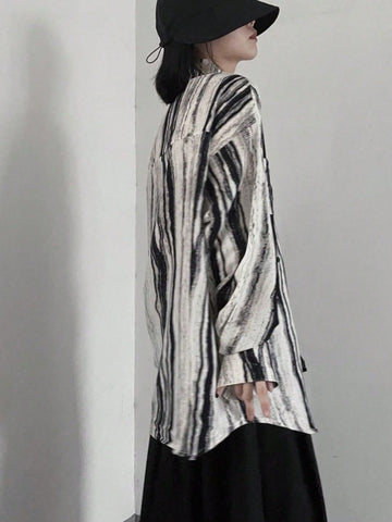 Women's Full Print Button-Up Elegant Long Sleeve Blouse