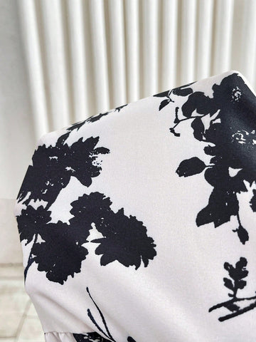 Women's Full Printed Stand Collar Puff Sleeve Dress