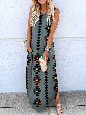 Women's Geometric Print Simple Daily Sleeveless Dress