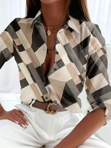 Women's Geometric Printed Long Sleeve Casual Shirt For Spring And Summer