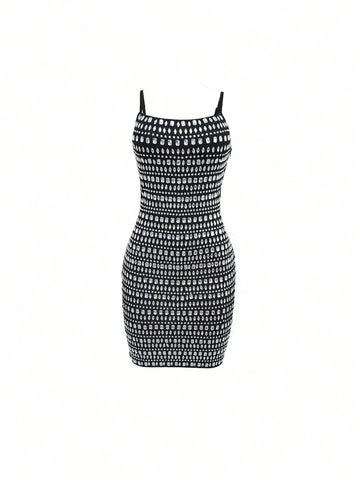 Women's Glamorous Sexy Sheer Strap Rhinestone Embellished Bodycon Dress