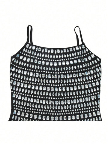 Women's Glamorous Sexy Sheer Strap Rhinestone Embellished Bodycon Dress