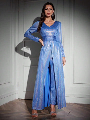 Women's Glitter High Slit Jumpsuit