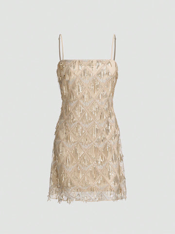 Women's Glitter Spaghetti Strap Formal Evening Party Dress