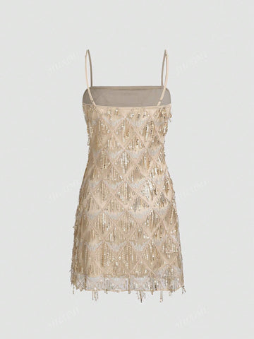 Women's Glitter Spaghetti Strap Formal Evening Party Dress