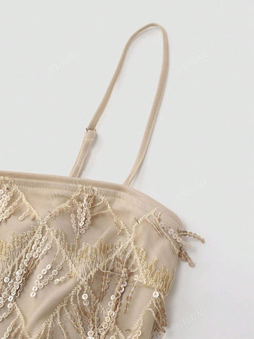 Women's Glitter Spaghetti Strap Formal Evening Party Dress