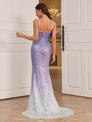 Women's Gradient Glitter Mermaid Style Cami Evening Party Dress
