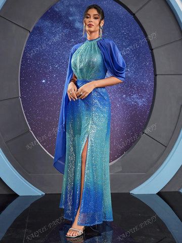 Women's Gradient High Slit Formal Evening Gown