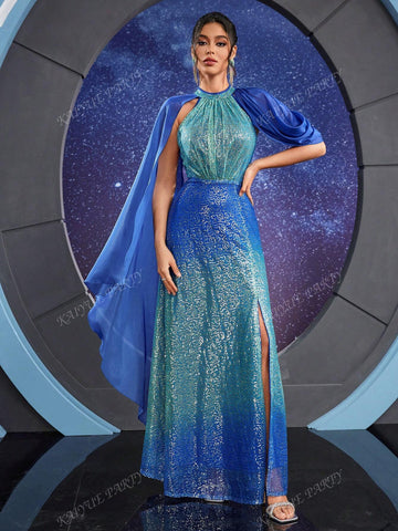 Women's Gradient High Slit Formal Evening Gown