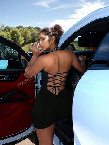 Women's Halter Neck Hot Diamond Sexy Deep V Party Dinner Romper