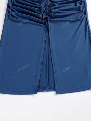 Women's Halterneck Sleeveless Sexy Drawstring Hip-Hugging Dress Cocktail Dress