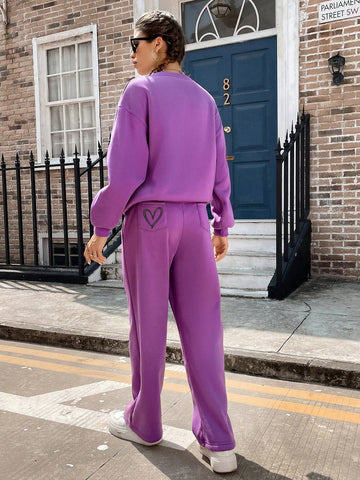 Women's Hearts Print Sweatshirt And Pants Set