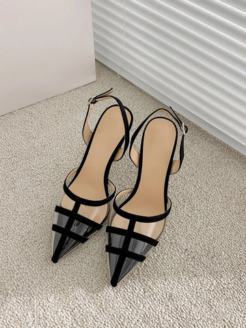 Women's High-Heeled Shoes Black Sexy High-Heeled Shoes Fashionable Strap Heeled Shoes