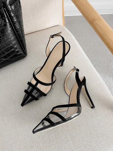 Women's High-Heeled Shoes Black Sexy High-Heeled Shoes Fashionable Strap Heeled Shoes