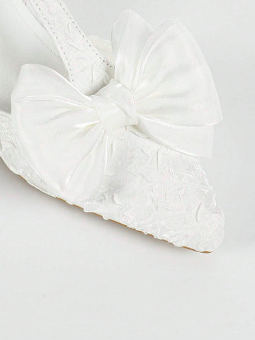 Women's High Heel Hollowed-Out Pumps, Low Heel Pointed Toe Fashionable French Bowknot