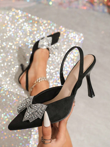 Women's High Heel Pointed Toe Stiletto Heels With Rhinestone Butterfly Ankle Strap,