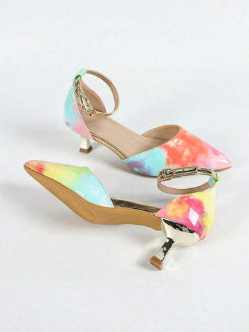 Women's High Heel Pumps, Elegant & Fashionable Rainbow Holographic Metallic Finish Stilettos, Stylish