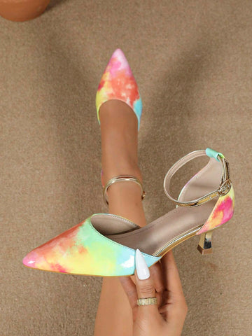 Women's High Heel Pumps, Elegant & Fashionable Rainbow Holographic Metallic Finish Stilettos, Stylish
