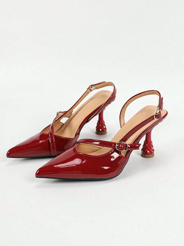 Women's High Heel Pumps, Fashion Multi-Strap Buckle Sexy Red Pointed Toe Slingback Elegant Back Strap Stiletto Sandals, Spring & Autumn