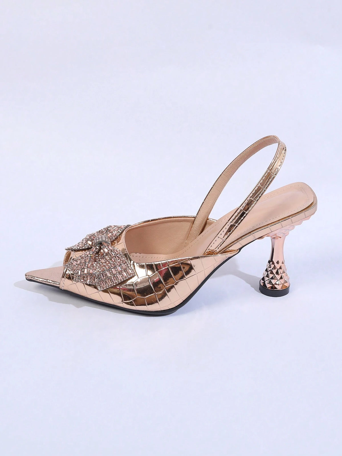 Women's High Heel Pumps Pointed Toe Fashion Bowknot Crystal Decor Backstrap