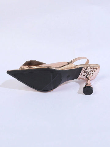 Women's High Heel Pumps Pointed Toe Fashion Bowknot Crystal Decor Backstrap