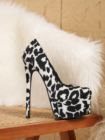 Women's High Heel Pumps Round Toe Color Block Floral Pattern Sexy Formal