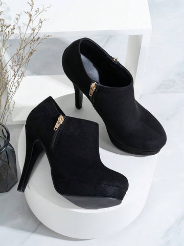 Women's High Heel Pumps With Platform And Double Zippers Design Waterproof