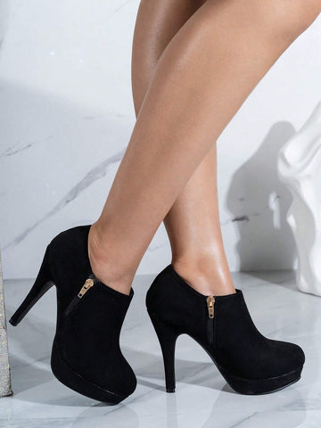 Women's High Heel Pumps With Platform And Double Zippers Design Waterproof