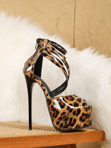 Women's High Heel Pumps With Zipper Decor Open Toe Platform 16cm Extra Super High Stilettos Fashion Shoes