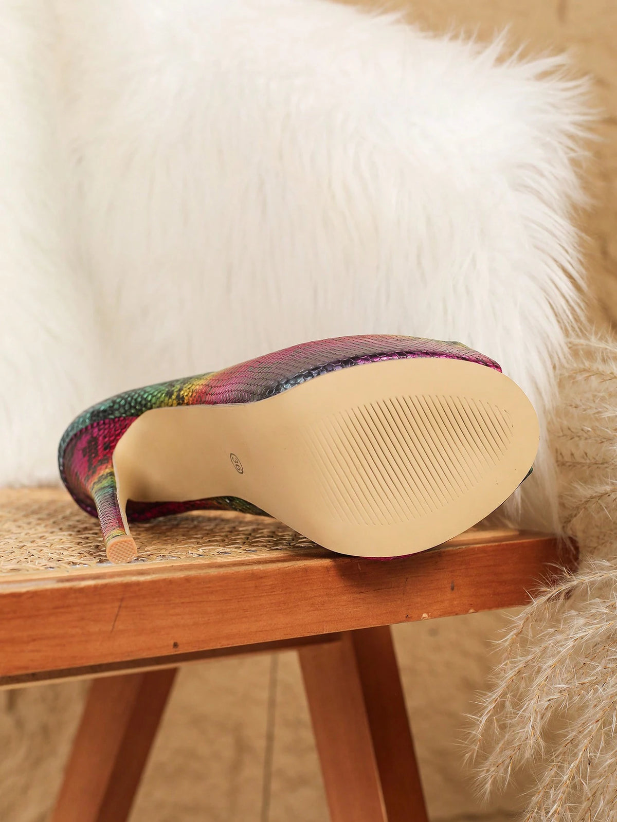 Women's High Heel Sandals, Open Toe, Colorful Snake Skin Pattern,