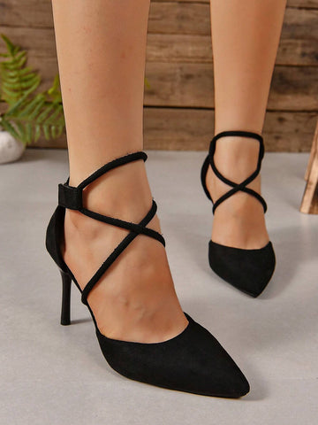Women's High Heel Shoes, Black Sexy Buckle Strappy Stiletto Heels, Comfortable Soft Soles Fashionable Versatile