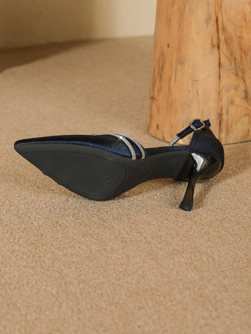 Women's High Heel Shoes, Elegant Thin Heel, Pointed Toe, Suitable For Parties, Work And Street, Hollow Out Design, Sandals For Spring And Summer, Plus Size Shoes