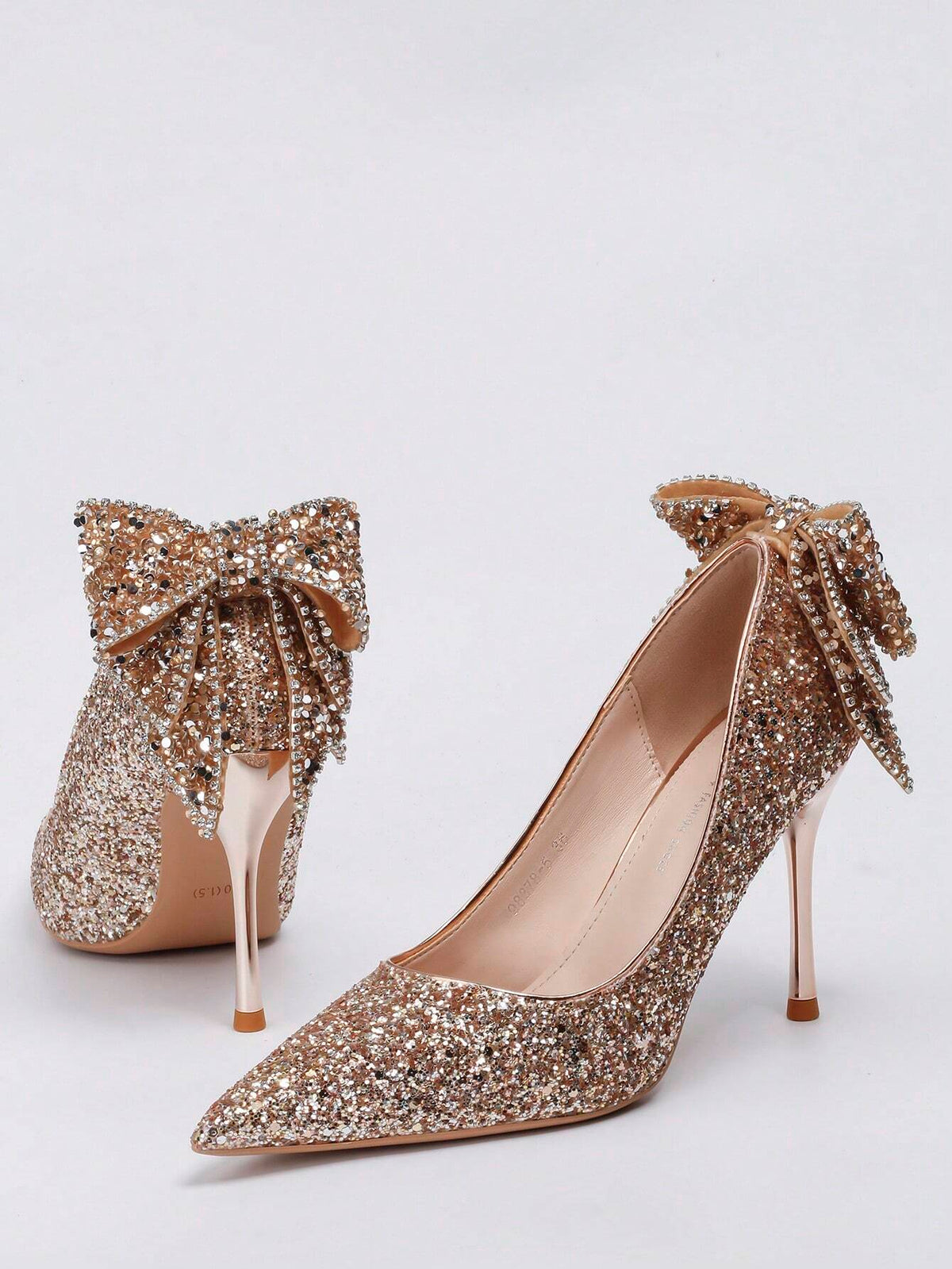 Women's High Heel Shoes Pointed Toe With Glitter Bow Decoration