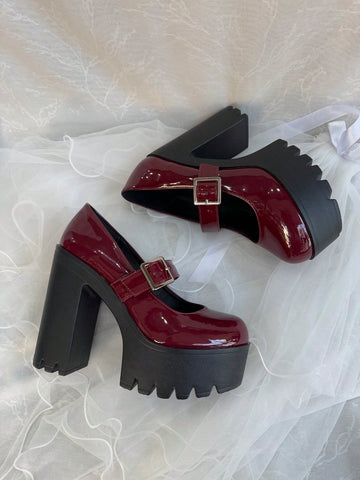 Women's High Heel Shoes, Sexy & Fashionable Front Platform Thick Heel, Faux Leather Buckle Design