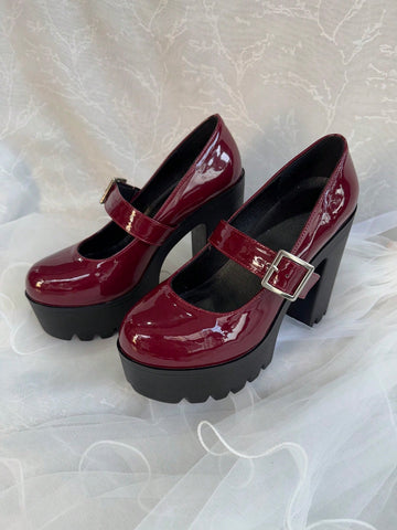 Women's High Heel Shoes, Sexy & Fashionable Front Platform Thick Heel, Faux Leather Buckle Design