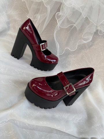 Women's High Heel Shoes, Sexy & Fashionable Front Platform Thick Heel, Faux Leather Buckle Design