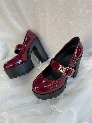 Women's High Heel Shoes, Sexy & Fashionable Front Platform Thick Heel, Faux Leather Buckle Design