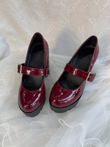 Women's High Heel Shoes, Sexy & Fashionable Front Platform Thick Heel, Faux Leather Buckle Design