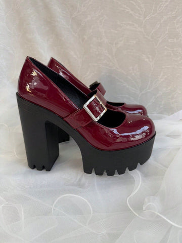Women's High Heel Shoes, Sexy & Fashionable Front Platform Thick Heel, Faux Leather Buckle Design