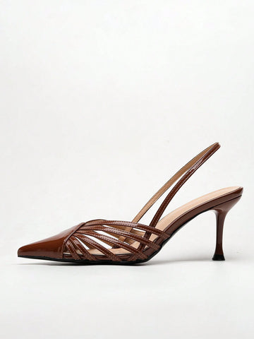 Women's High Heel Slingback Sandals Strappy Cut-Out Hollow Fashionable Slingback Shoes