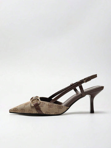 Women's High Heeled Pointed Toe Shoes With Buckle, Retro Vintage Floral Embroidery And Back Straps