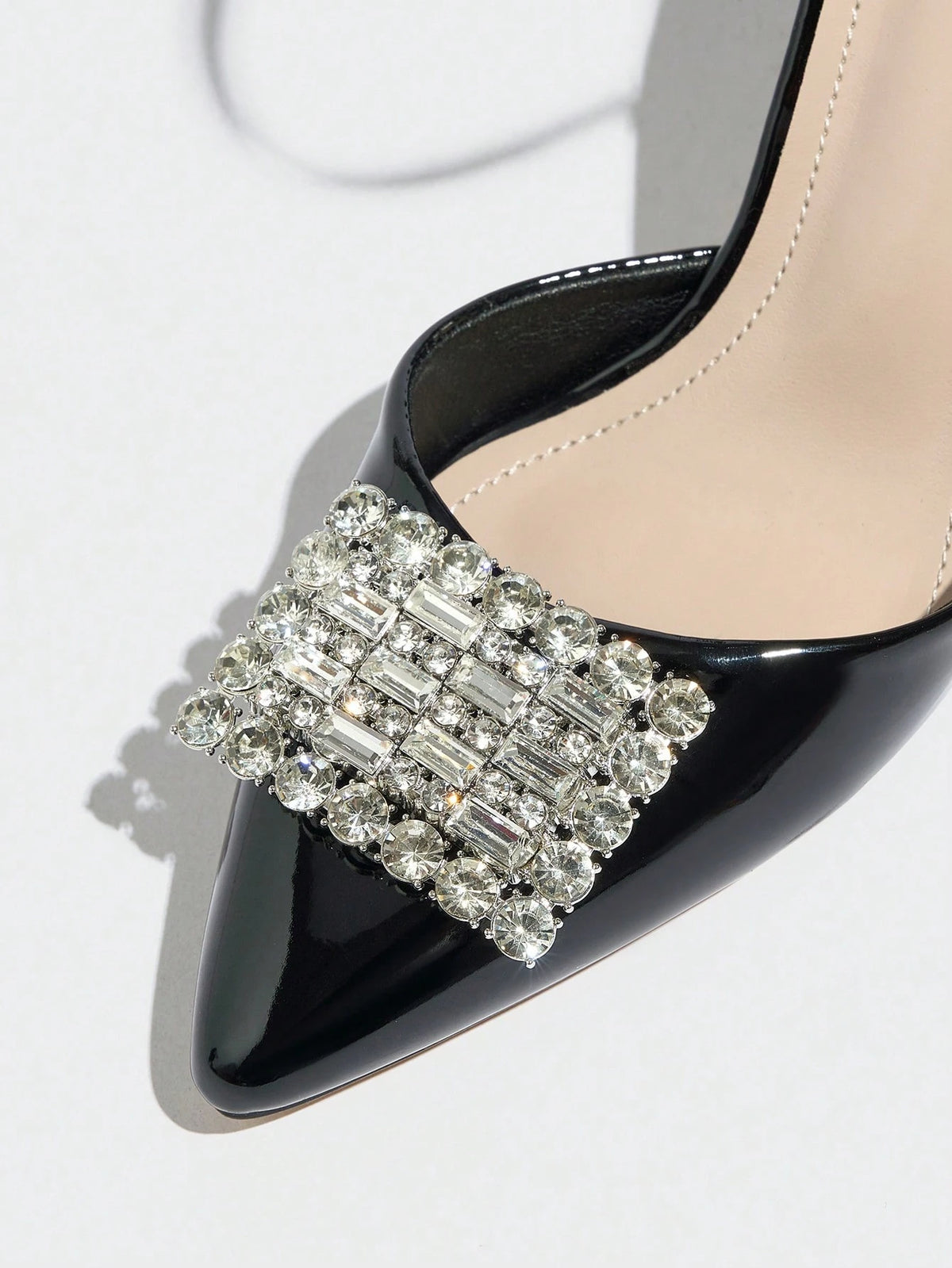 Women's High Heels, Fashion Party Outdoor Pumps, Shiny Crystal Decor Pointed Toe, Glossy Leather, Sexy Hollow