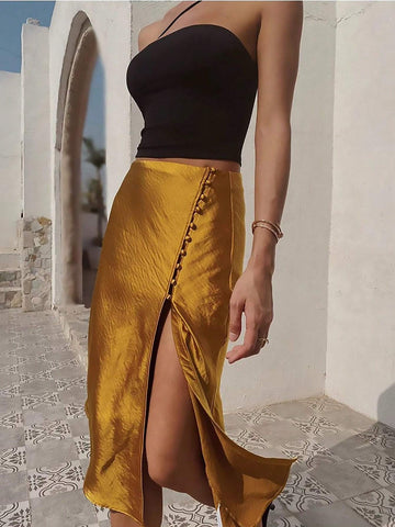 Women's High Side Split Golden Skirt